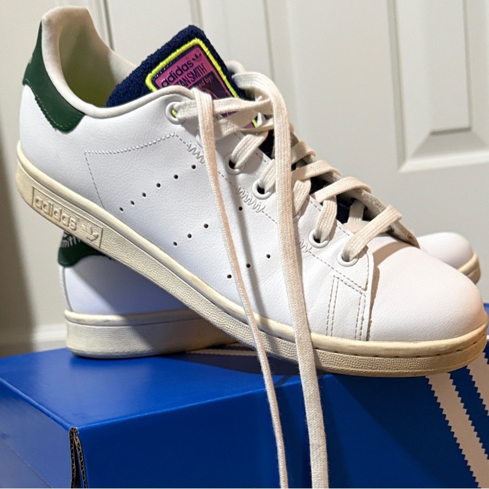 Adidas White Sneakers with Green Highlights